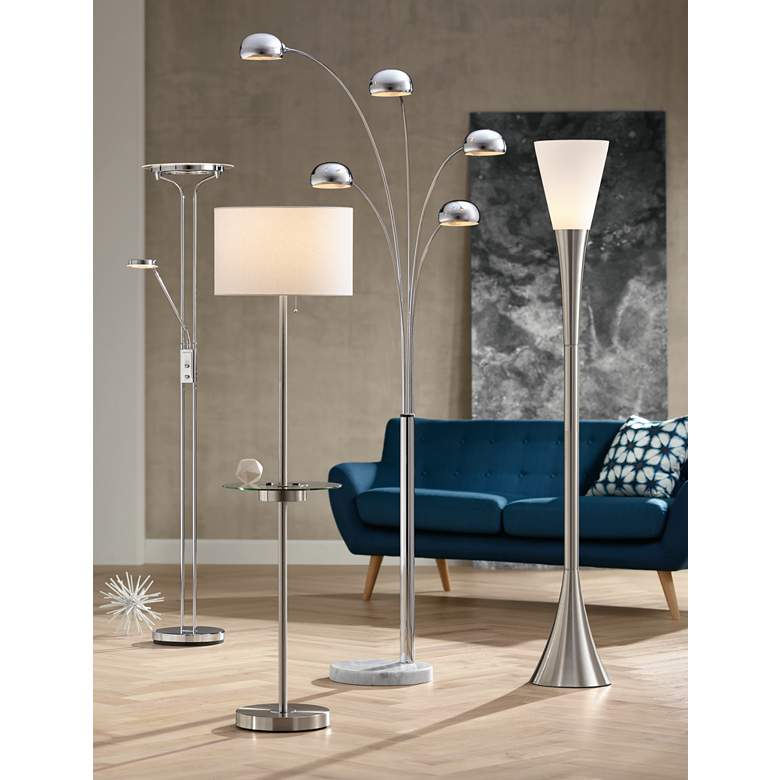 Modern Brushed Nickel Torchiere Floor Lamp