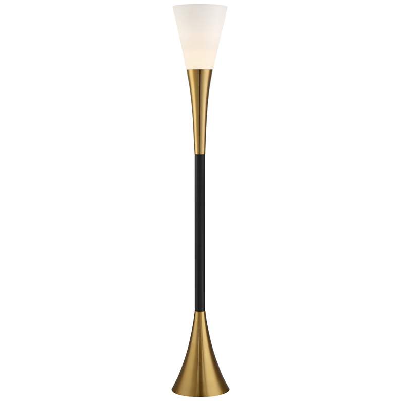 Modern Brass and Black Torchiere Floor Lamp